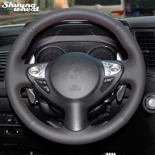 Shining wheat Black Genuine Leather Steering Wheel Cover for Infiniti FX FX35 FX37 FX50 Nissan Juke Maxima 2009-2014 Sentra