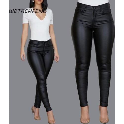 Black High Waist Leather Pants Plus Size Faux PU Leather Spring Autumn Slim Sexy Pencil Trousers Leggings Joggers Women Clothing