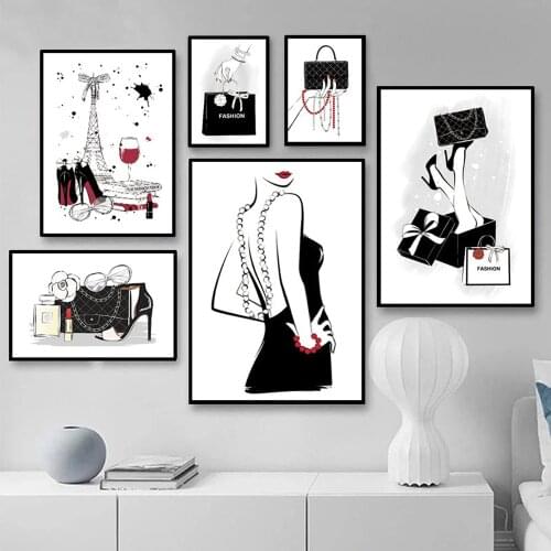 Room Decor Wall Art Modern Fashion lipstick Perfume Bag High Heels Poster Print Canvas Painting Cuadros para el hogar Picture