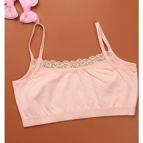 Kids Sport Bra Push Up Running Sports Bra Tops Lace Edge Solid Color Bra Underwear Vest Breathable Bust Wrapped Chest Cotton Bra