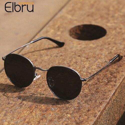 Elbru Vintage Round Polarized Sunglasses Color Film Sunshades Fashion Personalized UV400 Metal Frame Sun Glasses For Men Driving