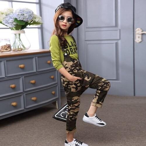 Baby girls jumpsuit rompers 2019 new autumn cotton camouflage pants children casual romper suspenders trousers full long pants