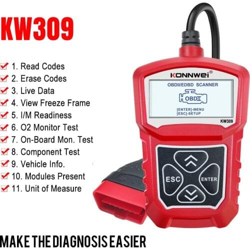 KONNWEI KW309 OBD2 Scanner 7 Language Car Diagnostics Tool OBD 2 Car Scanner for Auto car ODB2 Car Tools Better Than ELM327