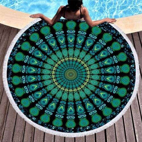 Mandala Round Beach Towel Microfiber Fabric Bath Towel 150cm Size Hot Sale many color
