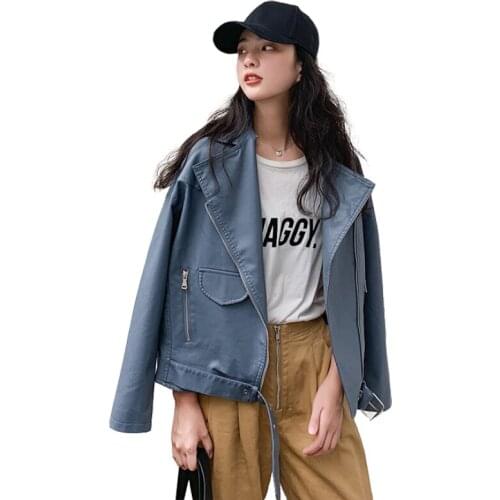 Werynica 2019Autumn Winter Women loose Cool Lady PU Leather Jacket Korean Female Zipper Faux Femme Outwear Coat Plus Size Women