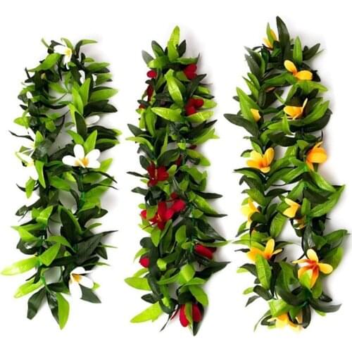 Luau Leis 3 Pcs Artificial Flowers Tropical Hawaiian Lei Leaf Necklaces for Hula Costume and Beach Party