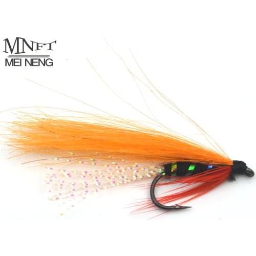 MNFT 10PCS 7# Orange Color Red Fin Blue Body Flashabou Minnow Streamer Fly Holographic Body Wet Fly Fishing Lure Artificial bait
