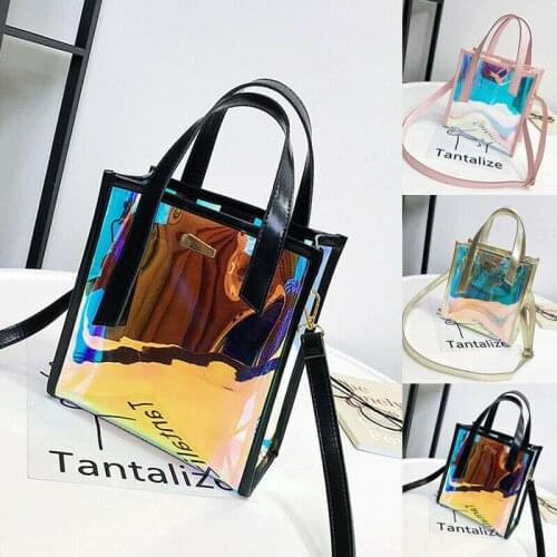 Fashion Women Hologram Clear Bags Tote Transparent Messenger Handbag + Inner Bag