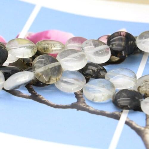 Coin shape 14mm black multicolor watermelon tourmaline loose beads 15" DIY Hot sale women jewelry making