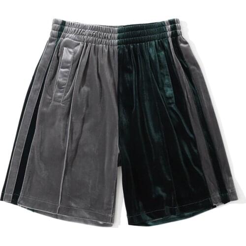 Mens Velvet Shorts Hip-Hop Oversized Two-color Stitching Velour Short Baggy Velvet Side Flannel Joggers Shorts Male