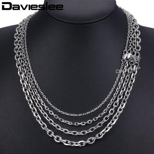 Davieslee Rolo Link Mens Necklace Chain Stainless Steel Silver Color 3/4/6/8mm DKNM162