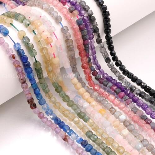 Natural beryl morganite faceted square cube beads rock crystal tourmaline for needlework Jewelry making DIY necklace bracelet