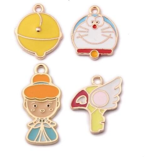 10PCS/LOT Cartoon Kawaii Planar Doraemon princess Magic wand Enamel Charms Accessories Crafts Character DIY Jewelry Charm