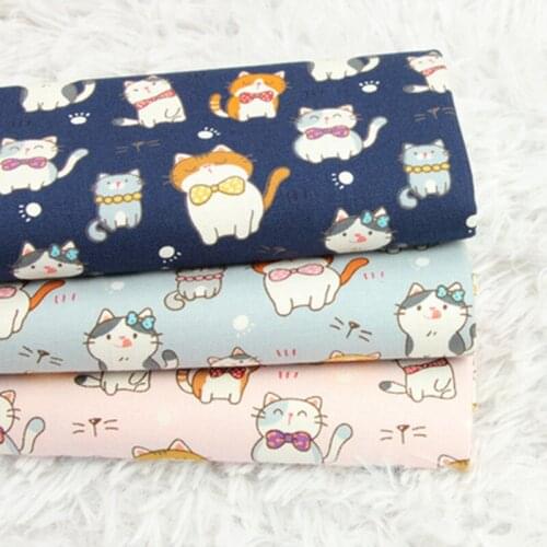 Half Yard Thicken 100% Cotton Fabric With Cute Animal Cat Print Fabric Handmade DIY Bag Sewing Material Coarse Cloth CR-A5