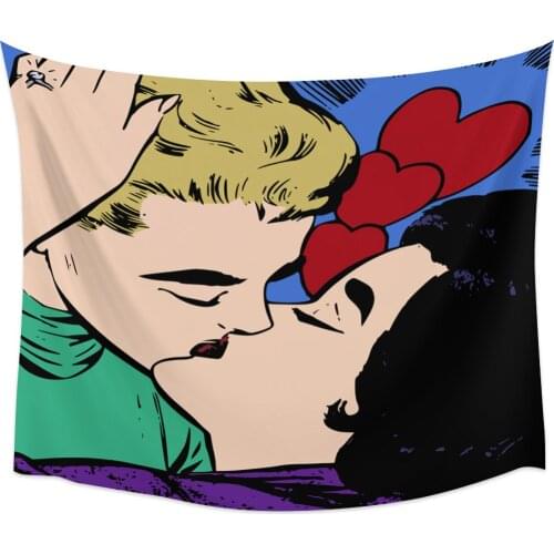 Romantic Kiss Couple Valentine Wall Tapestry Home Decoration Wall Hanging for Bedroom Living Room