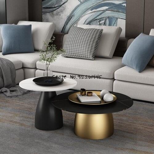 Light luxury modern coffee table rock slab marble side table small apartment home small round table ins style simple sofa tea ta