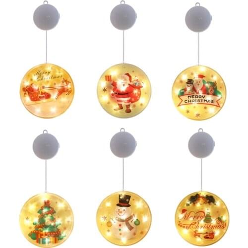 Christmas Window Sucker LED Lamp Halloween Flexible Hanging Snowflake Deer Bell