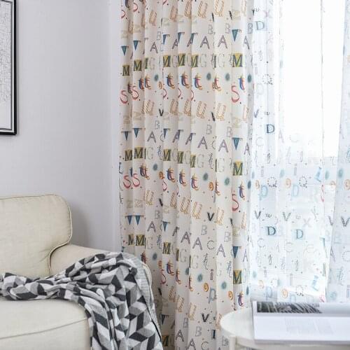 Modern Minimalist Cute Curtains for Kids Cartoon Alphabet Print Baby Children Curtains for Living Dining Room Boys Girls Bedroom