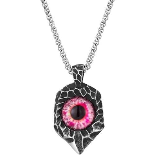 Stainless Steel Red Evil Eye Stone Viking Pendant Necklace Jewelry Gift For Him Punk Rock Jewelry with Chain