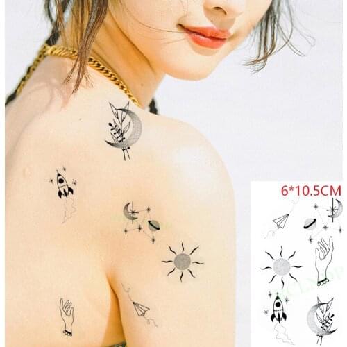 Waterproof Temporary Tattoo Sticker Sun Moon Flower Airplane Small Body Art Flash Tattoo Fake Tattoo for Women Men