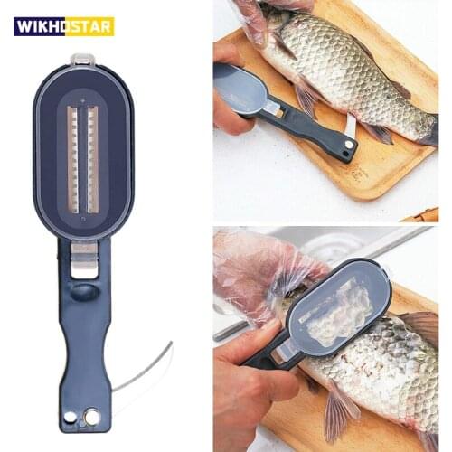 WIKHOSTAR Fish Skin Brush Fish Scale Scraper Fast Remove Fish Knife Cleaning Peeler Scaler Scraper Kitchen Seafood Tools