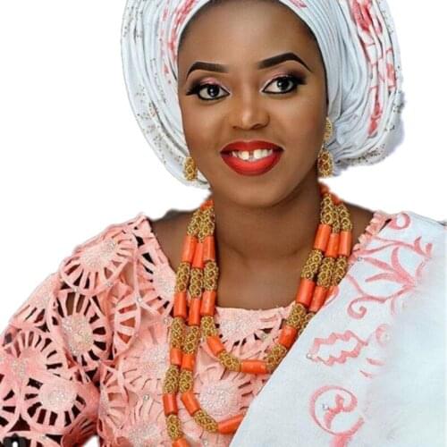 Luxury Necklace Sets For Women Gold Crystal Pillar & Original Coral Beads Jewelry Set For Bridal 3 Layer Jewellery Set Free Ship