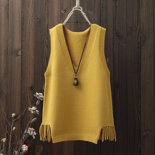 2021 Spring Autumn Winter Solid Color Sleeveless Sweaters Women Vest Girls Tassel V Neck Knitted Pullover Waistcoat