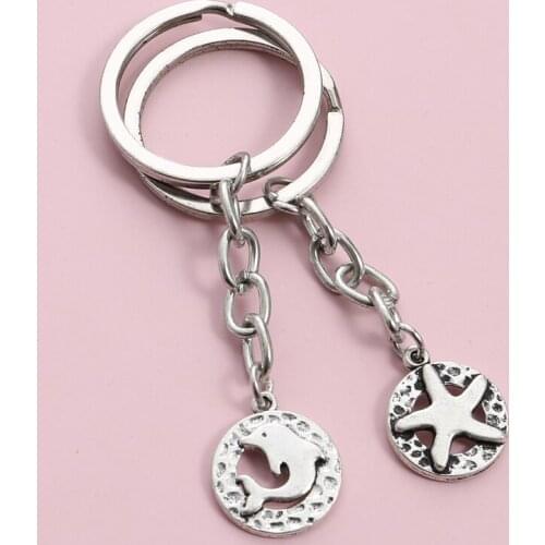 1Set(2pcs) Cute Keychain Best Friend Key Ring Starfish Dolphin Key Chains Friendship Gifts For Women Men Simple Jewelry Handmade