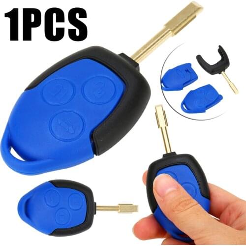 1pc Blue 3 Button Cer Auto Remote Key Fob Case Shell With Blade Replacement For Ford Transit