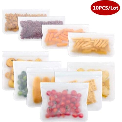 10Pcs/Set Silicone Storage Bag Food Storage Containers Reusable Silicone Food Storage Bags Stand Up Zip Shut Bag Cup Fresh Bag