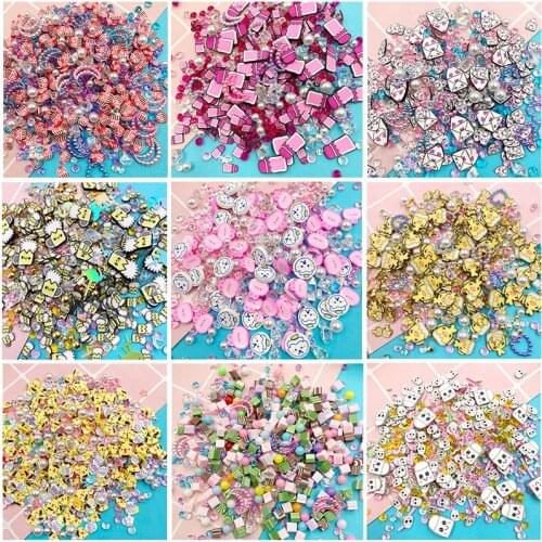 100g Mixed Polymer Hot Clay Sprinkles Rhinestone Pearl Beads Clay Sprinkles for Crafts DIY Tiny Cute plastic klei Accessories