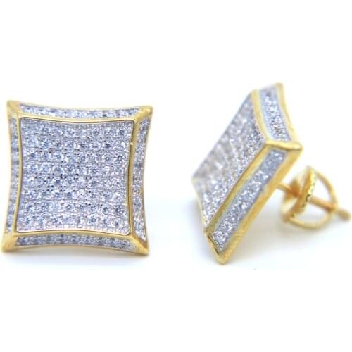 2017 high quality 925 sterling silver screw back hip hop bling cool boy girl jewelry mciro pave big bling earring