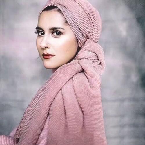 2020 Plain Cotton Hijab Scarf Women Muslim Fashion Shawl Crinkle Scarves Pleated Solid Color Long Wraps Maxi Muffler 180*80cm