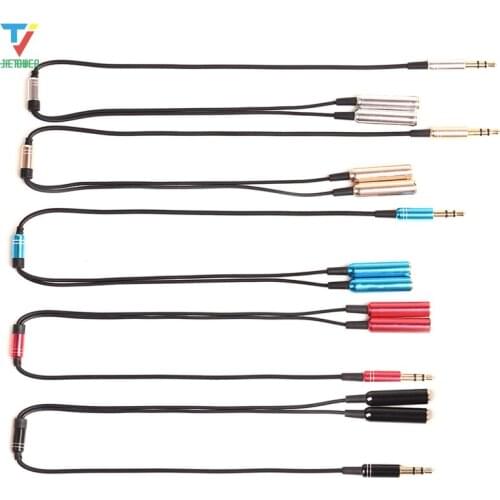 300pcs/lot 2 in 1 3.5 mm Jack Aux Audio Cable 1 Male to 2 Female Wire Splitter Y metal Extension Cable for Headphone Car Phone