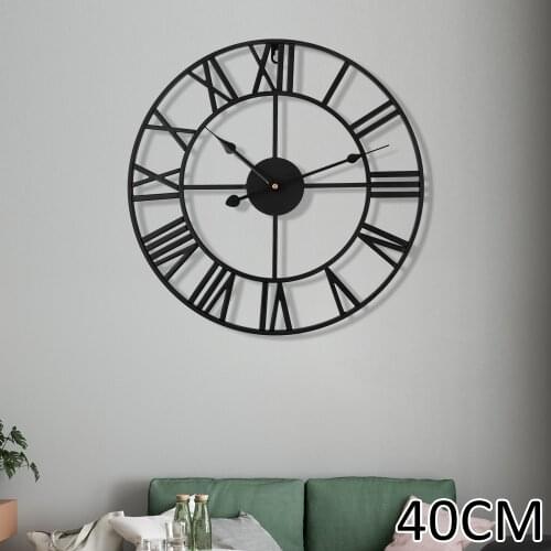 40cm Retro Metal Roman Numeral Wall Clock Iron Round Large Outdoor Garden Home Office Decoration Classic Industrial