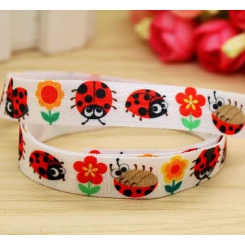 5/8'' Free shipping Fold Elastic FOE ladybug printed headband headwear hairband diy decoration wholesale OEM P5886
