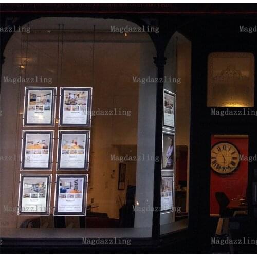 9PCS A3 Vertical Cable Hanging Double Sided Acrylic Frame LED Window Display Light Panels for Real Estate Agent Windows