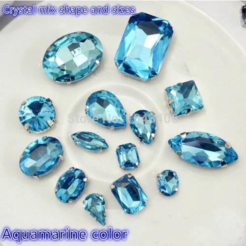 Aquamarine color! Mix Sizes Crystal Sew on beads With Claw setting Beads Costumes strass accessories for diy