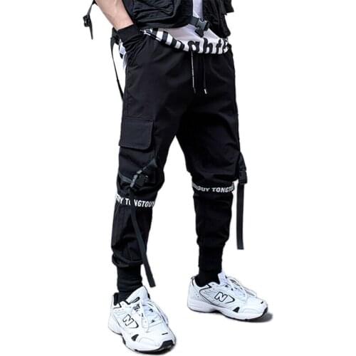 Hot New Western Style Street Printed Ribbon Fashonable Mens Joggers Pencil Pants Hip Hop Punk Lightweight Trousers Streetwear