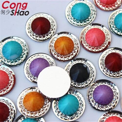 Cong Shao 100PCS 16mm Colorful Round Shape Flatback Resin Rhinestone Trim Stones And Crystals DIY Costume Button Applique CS23