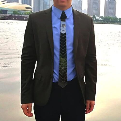 Geometric Concept Alter Sol Hook Shape Black Mirror Fashion Geometric Acrylic Necktie Black Tie for Wedding Party Business