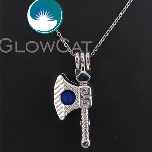 GLOWCAT K633 Axe Tool Beads Cage Aroma Essential Oil Diffuser Oyster Pearl Cage Locket Necklace Boys Kids
