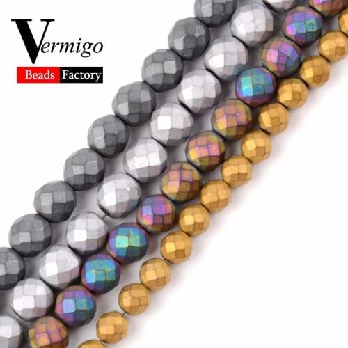 Faceted Dull Polished Matte Black Hematite Beads Natural Stone Loose Beads For Jewelry Making 3 4 6 8 10mm Diy Bracelet Perles