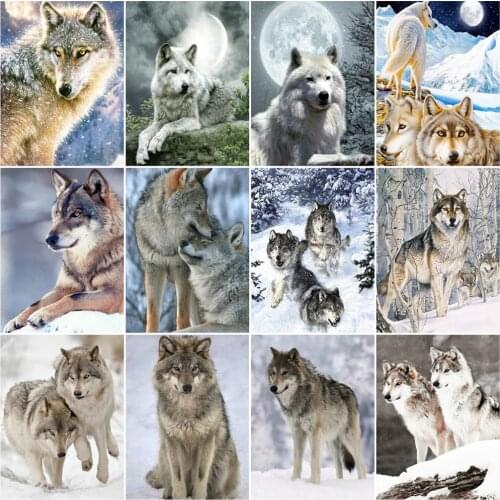 HUACAN Painting By Number Wolf Animal Kits For Adults Handpainted DIY Coloring By Number Winter Snow On Canvas Home Decor