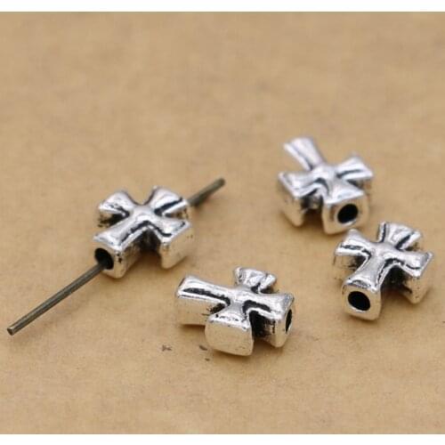 JAKONGO Antique Silver Plated Cross Loose Beads Spacer Beads for Jewelry Making Men Bracelet Jewelry Accessories 10x8mm