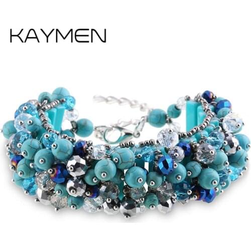 KAYMEN new arrival crystals statement bracelets by handmade 4 colors bohemian style bib bracelet bangle for women