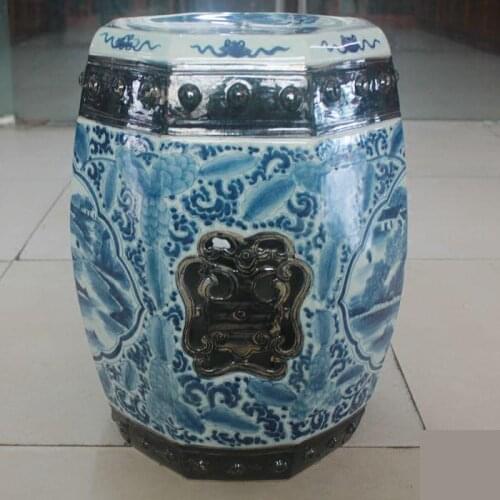 Jingdezhen Ceramic Bench Hand-painted Ancient Blue And White Opening Altar Landscape Octagonal Bench Balcony Bathroom stool