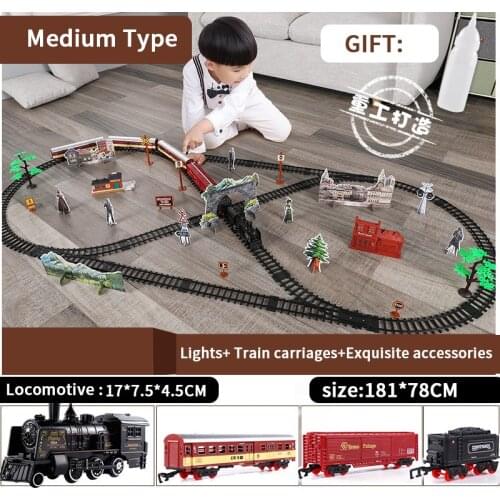 Classic Electric Train Toy Vihcle Railway Motorized Train DIY Track Railway Set Dynamic Steam RC Trains Electrique Toy For Kids