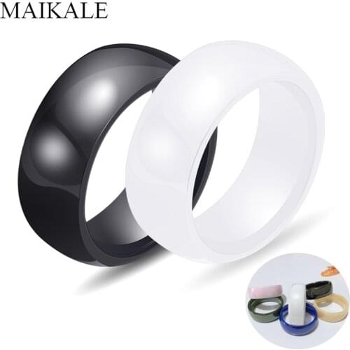 MAIKALE Classic Simple 8MM Ceramic Ring Black White Blue Pink Beige Green Finger Rings for Women Girl Party Wedding Band Jewelry