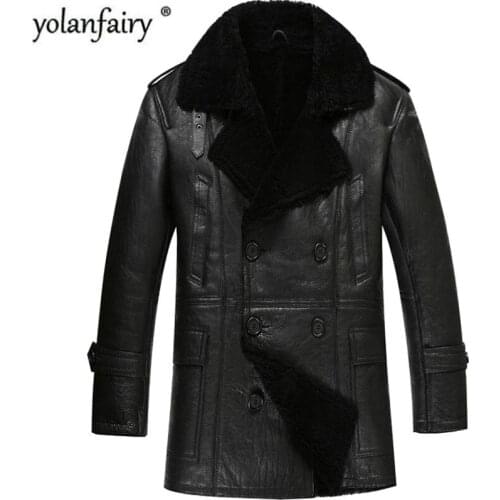 Leather Jacket Real Fur Coat Sheep Shearling Fur Coat Men Short Winter Coat Men Wool Jacket 2020 Veste Homme 158 YY725